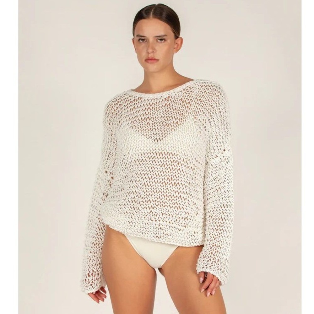 Mikoh Mehetia Top Medium Heavyknit Cotton Oversized Crewneck Sweater Open Knit
